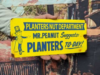 Old Vintage Planters Peanuts Porcelain Advertising Door Sign Mr.  Peanut Gas Oil