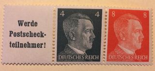 Antique Wwii Nazi Germany 3rd Reich Hitler Se - Tenant Stamp Set W/quote Mnh