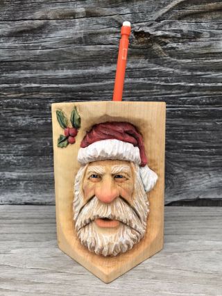Wood Spirit Carving Wizard Santa Claus Christmas Ooak 2 Faces Scott Longpre