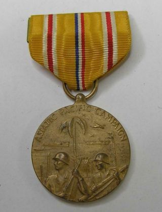 Wwii Us Military Asiatic Pacific Campaign Victory Medal & Yellow Ribbon Pin -