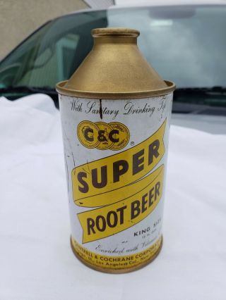 Early C & C Root Beer 12oz Cone Top Soda Can Los Angeles & York