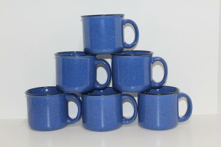 Set 6 Marlboro Unlimited Stoneware Coffee Mugs Soup Cups Blue Speckled Black Rim