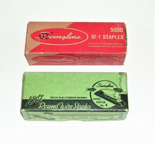 2 Vintage Boxes Of Swingline Staples Sf - 1 In Red Box,  Rw 35 In Green Box,