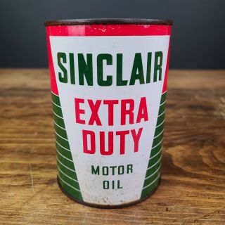 Vintage Sinclair Extra Duty Motor Oil Can 1 Qt Quart Metal Tin Empty Can