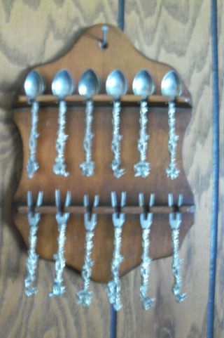 Italy Montagnani Characters Silver Plated Collectors 6 Forks & 6 Spoons,  Rack