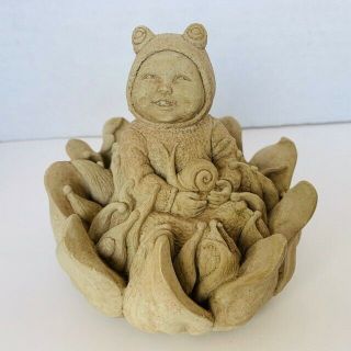 Carruth Figurine cement folk art elf baby snail fairy vtg stone flower frog toad 2