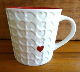 2 Starbucks 2007 Valentines Love Embossed Red Hearts 16Oz Coffee/Tea/Cocoa Mugs 2