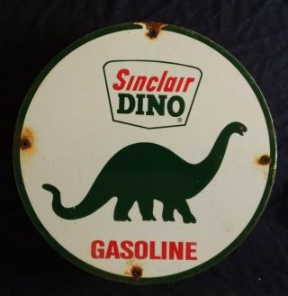 Vintage Sinclair Dino Gasoline / Motor Oil Porcelain Gas Pump Sign