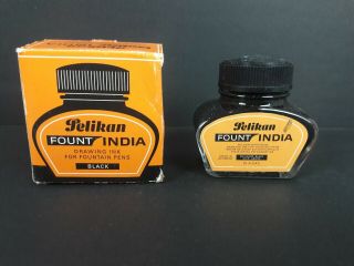 Vintage Pelikan Fount India Black Ink 78 Germany Glass Bottle - Jj