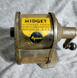 Vintage Midget Automatic Pencil Sharpener Apsco Rockford Ill - Great