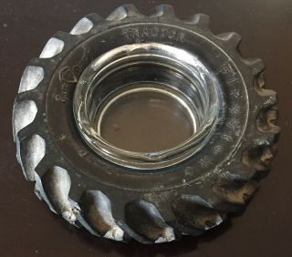 Vintage Firestone Tractor Tire Glass Ashtray Advertising,  Gum Dipped