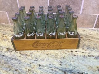 24 Vintage Coca Cola Mini 3 " Coke Bottles In Yellow Wood Crate " Coca - Cola "