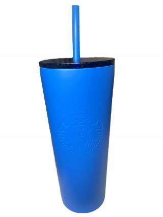 Starbucks Matte Blue Stainless Steel Tumbler Cold Cup 16 Oz Venti Tumbler Straw