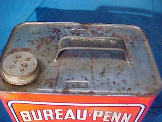 Orig 1940s BUREAU - PENN Brand 2 Gallon MOTOR OIL TIN 2