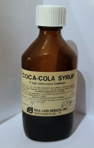 Coca Cola Rare Vintage Medicinal Syrup Bottle Half Full Rea & Derick