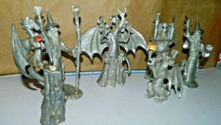 Five Les Hunter Dragons,  Wizards,  Castle,  Limited Edition Pewter Oil Lamps 2