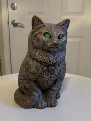 Windstone Editions Cat Statue Sitting Glowing Green Eyes Candle Lamp Art