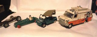 4x Vintage Cars Dinky Cooper bristol mini moke,  police Transit mk1 Marx car 3