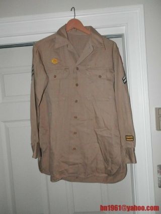 Ww2 Army Khaki Shirt W Patches 14 1/2 X 32