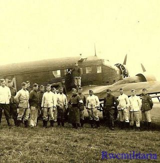 Best Wehrmacht Troops W/ Luftwaffe Junkers 52 Transport Plane On Field