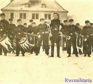 Rare German Uniformed Pimpf Boys Truppe W/ Instruments In Winter Field