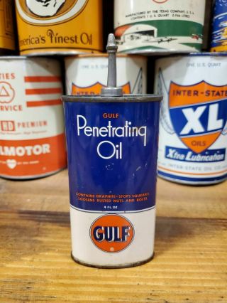 Vintage Gulf Penetrating Oil Can Handy Oiler Lead Top Metal