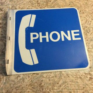 Vintage Blue And White Flanged Phone Sign From An Old Telephone Booth
