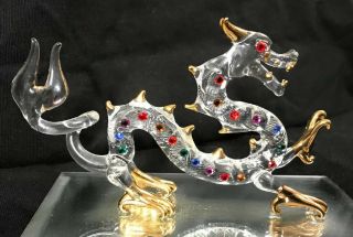 Glass Baron Oriental Dragon Figure W/crystal & Gold Accents - S4 577c - K