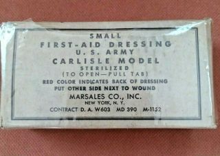 Vintage Us Army Small First Aid Dressing Carlisle Model - Made By Marsales,  Ny