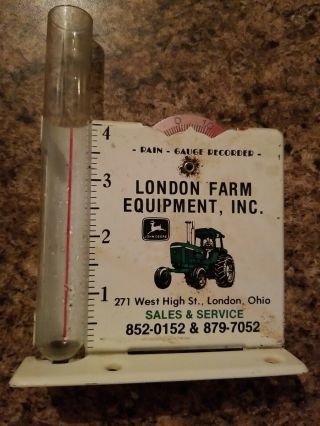 Vintage John Deere Steel Sign Glass Rain Gauge London Oh Ohio Recorder Farm