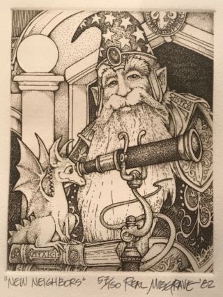 Real Musgrave Pencil Signed Etching Wizard “new Neighbors” Pocket Dragons Artist