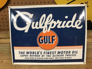 Vintage Style Gulf Motor Oil Gulfpride Porcelain Pump Plate Sign