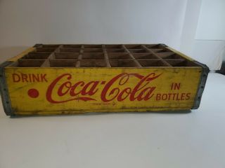 Vintage Yellow Wooden Coca - Cola Coke Soda Carrier Crate 24 Pack Bottle