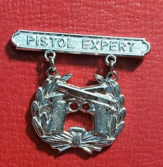 Ww Ii U.  S.  Marine Corp Sterling Silver Pistol Expert Medal & Bar