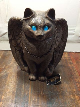 Windstone Editions Pena Cat Statue W/blue Eyes & Wings Candlelamp Art