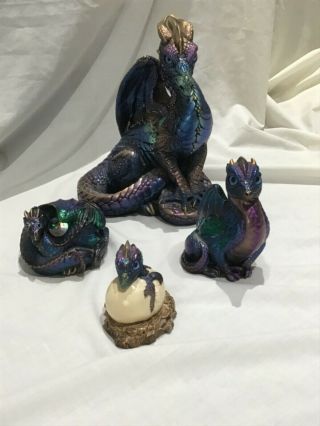 Windstone Editions Peacock Discontinued Dragon Set 4 Male,  Coiled,  Hatchling,  Baby