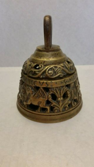 Vintage Brass Inkwell w/ 4 Evangelists ' Names; Bell Shaped Body w/ Animal Motif 2