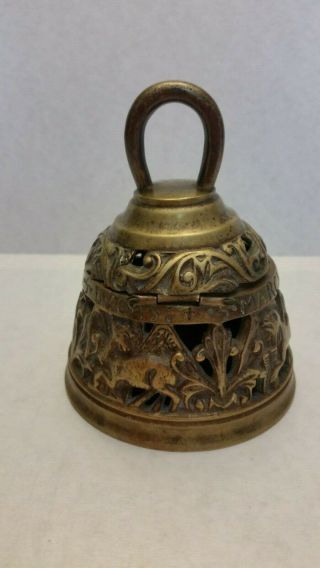 Vintage Brass Inkwell w/ 4 Evangelists ' Names; Bell Shaped Body w/ Animal Motif 3
