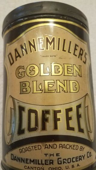 VINTAGE Dannemiller ' s coffee tin 1 Lb.  Canton ohio 2