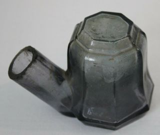 Rare Antique 19th Century Tea Kettle Inkwell Smoky Gray Glass Nr