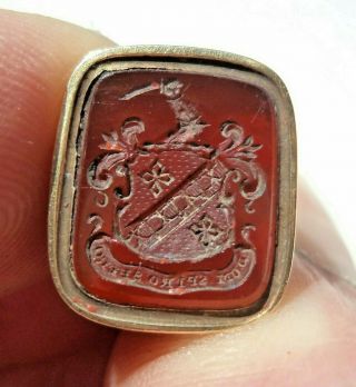 Fine Georgian C1800 Coat Of Arms Family Crest Wax Letter Seal / Intaglio
