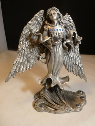 1995 Denicolon Sunglo Pewter Guardian Angel Blessing Jeweled Figurine 6 "