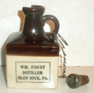 Old Small Stoneware Jug Wm.  Foust,  Distiller Glen Rock Pa.  Primitive