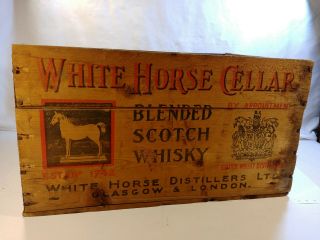White Horse Cellar Scotch Whisky WOOD CRATE Glasgow Scotland Vintage Box WV 3