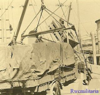 Arrivals German Afrika Korps Lkw Truck Unloaded From Ship; Tripolis,  Libya