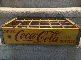 Vintage Yellow Coca - Cola Wood Soda Bottle Crate Carrier 24 Red Wing Mn 1960 