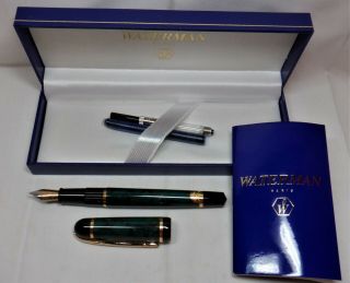 Vtg Waterman Paris Fountain Pen Marbled Green & Black W/ Box Unused??