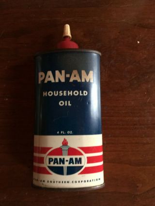 Pan - Am Oiler,  Handy Oil,  4oz. ,  Oval,  Plastic Spout/lid,  1950s.  8 Cond.  Normal Wear.