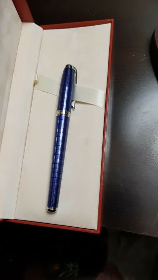 S T Dupont Fidelio Silver Blue Lacquer Fountain Pen Medium Nib 451181m