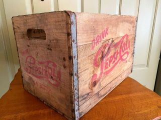 Antique Vintage Pepsi Cola Wooden Dovetailled Bottle Crate 18x12x12 "